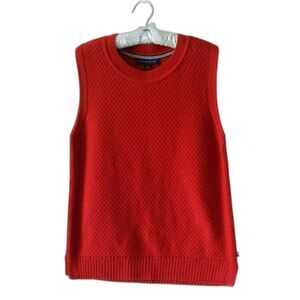 TOMMY HILFIGER Women Red Knit Sweater Top Size LG Cotton Sleeveless Crewneck